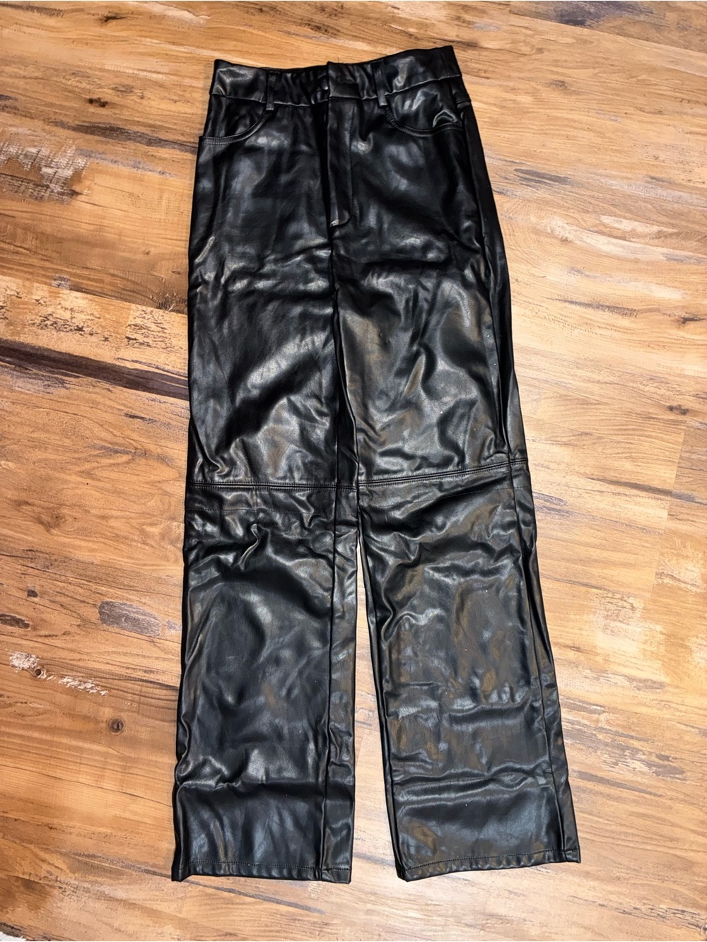 SHEIN Women’s Black Faux Leather Wide Leg Trousers